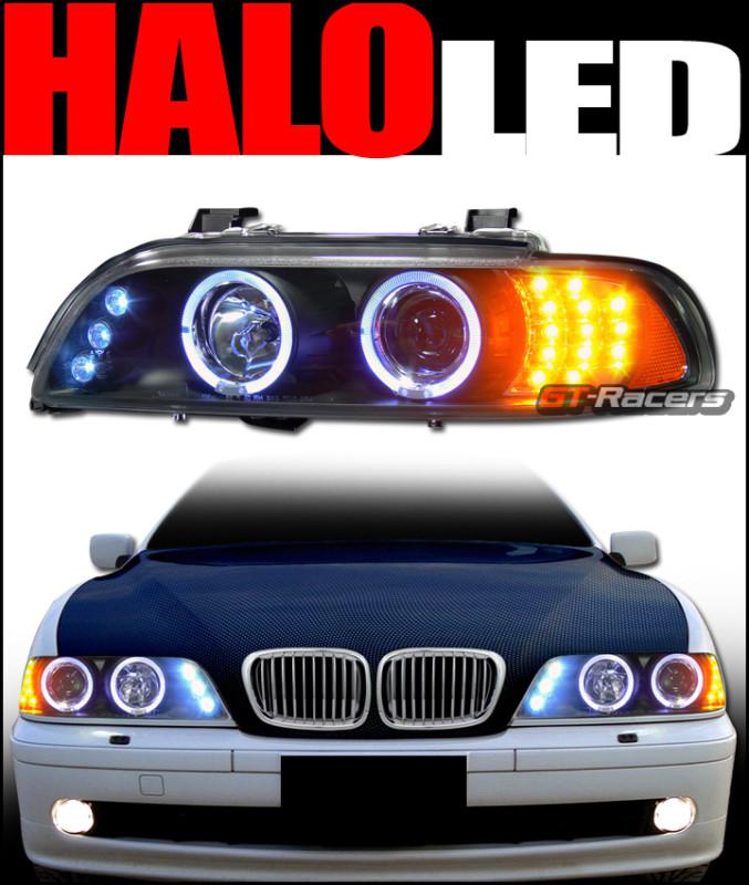 Blk daytime led halo projector head lights signal v2 1997-2003 bmw e39 5-series