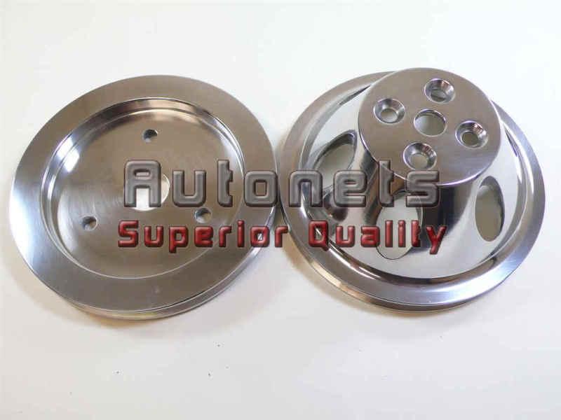 Polished aluminum pulley set chevy bbc 65-68 short water pump 1 groove 396-454