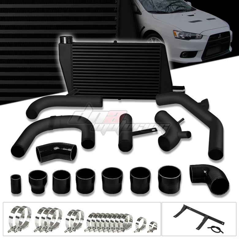 08-12 mit evolution 10 x aluminum racing bolt-on turbo intercooler+black piping