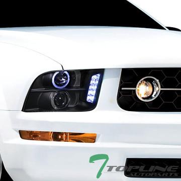 Blk clear drl led halo rim projector head lights lamps 05-09 ford mustang v6 v8