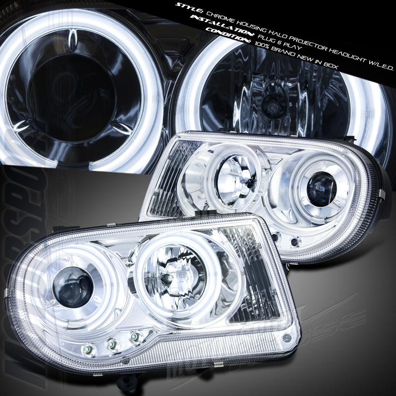 2005-2009 chrysler 300c srt-8 chrome ccfl led pair low beam projector head light