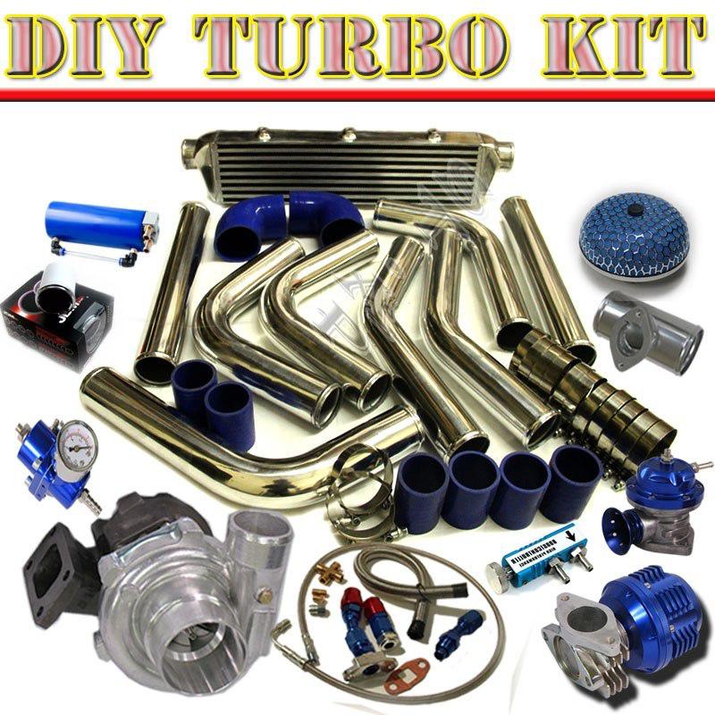 Diy t3/t4 turbo+28" intercooler+piping kit+bov type-rs+oil line+wastegate c/blue