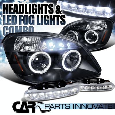 05-10 cobalt 07-09 g5 black halo led projector headlights+led fog bumper drl