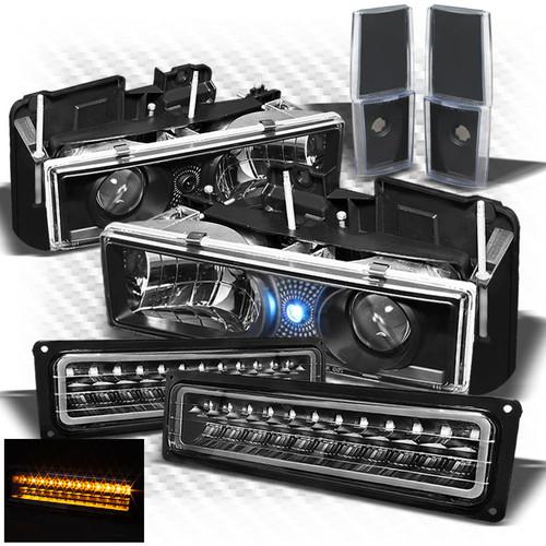 94-99 gmc c/k black pro headlights + corner (w/o amber) + led perform parking