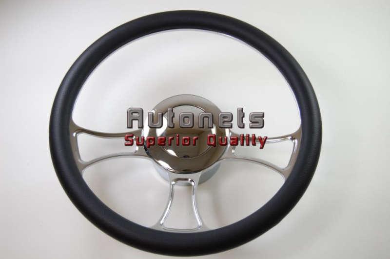 Black leather chrome aluminum steering wheel horn adapter gm chevy buick pontiac