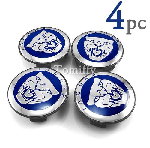 4x jaguar chrome 2.25inch wheel center caps 59mm blue color