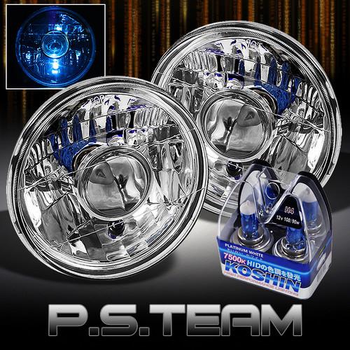 7500k platinum white h4 bulb + 7" round diamond cut chrome projector headlights