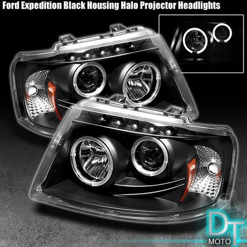 Black 03-06 ford expedition dual halo projector led headlights lights left+right