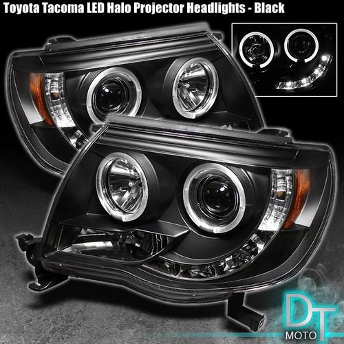 Black 05-11 toyota tacoma halo projector headlights +daytime led running lights