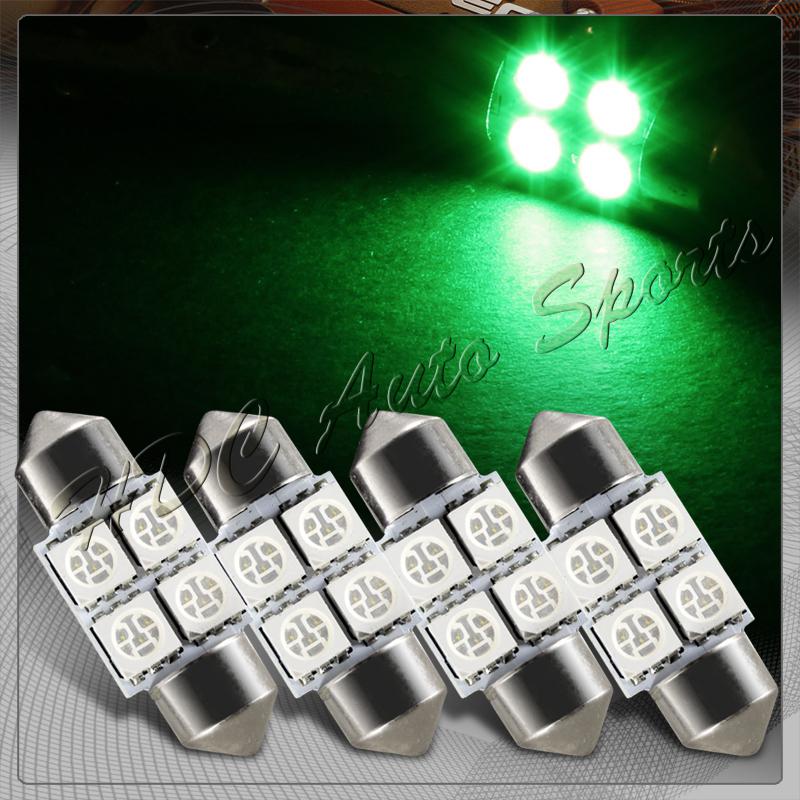 4x 31mm 4 smd green led festoon dome map glove box trunk replacement light bulb