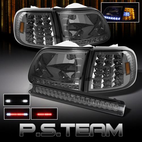 Smoked 97-03 ford f150 led headlights+full led corner+led 3rd brake lights lamps