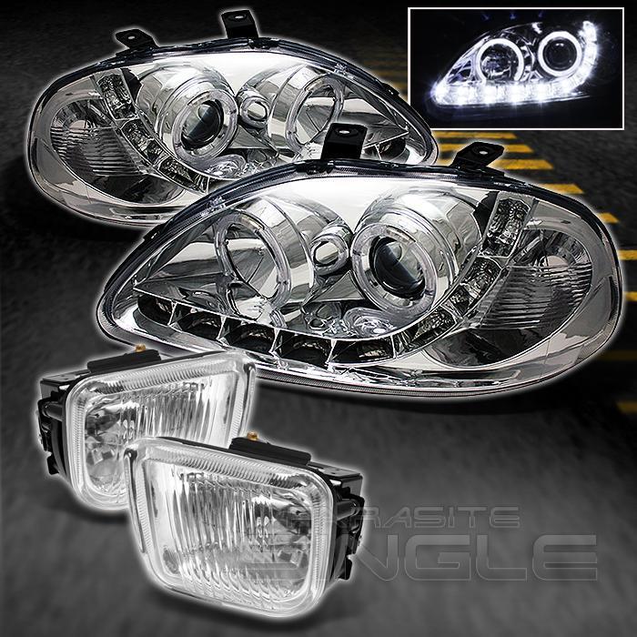 96-98 civc drl r8 led halo projector headlights+fog lamp head lights pair set