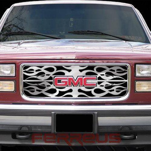 Gmc yukon 94-98 horizontal flame polished stainless truck grill insert add-on