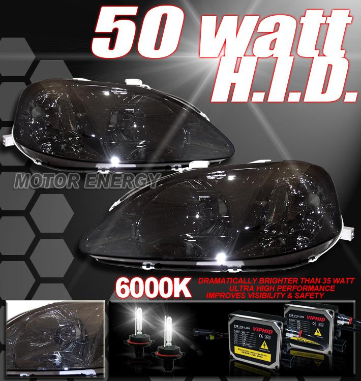 99 00 honda civic crystal smoke headlight+50w 6000k hid