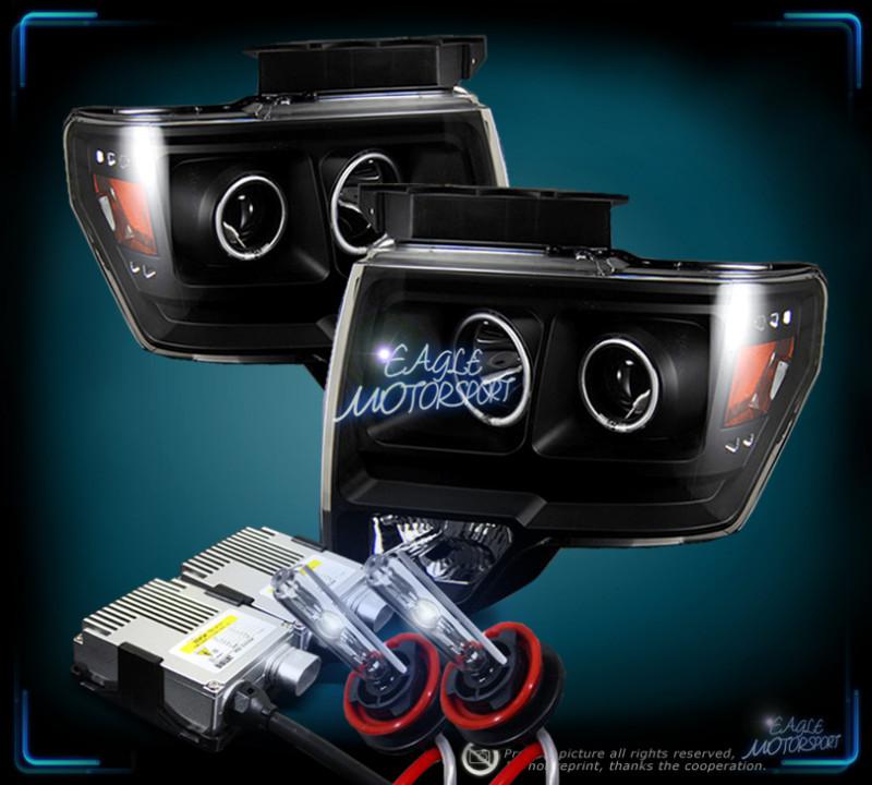 8000k hid 2009-2010 ford f150 dual twin ccfl halo projector black headlights