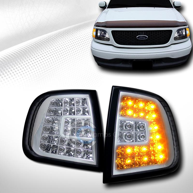 Chrome clear led signal parking corner lights lamp 97-02 03 ford f150 expedition