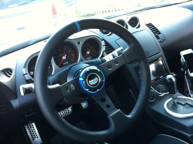 Vms steering wheel 3 deep leather blue stitch universal blue new edition blue