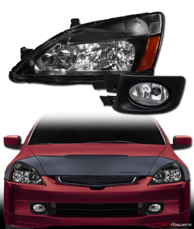 Black headlights signal am+front bumper fog lamp ch 2003-2005 honda accord sedan