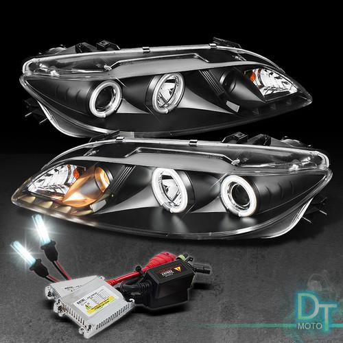 6000k slim xenon hid+black 03-06 mazda 6 dual ccfl halo drl projector headlights