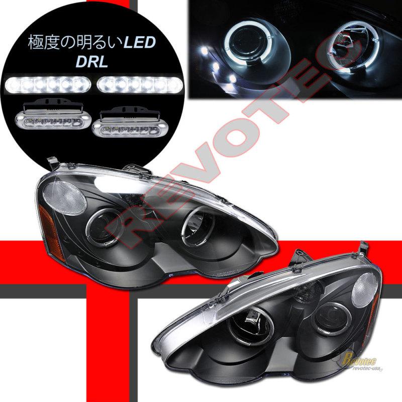 02 03 04 acura rsx black halo projector headlights g2 & led drl daytime running 