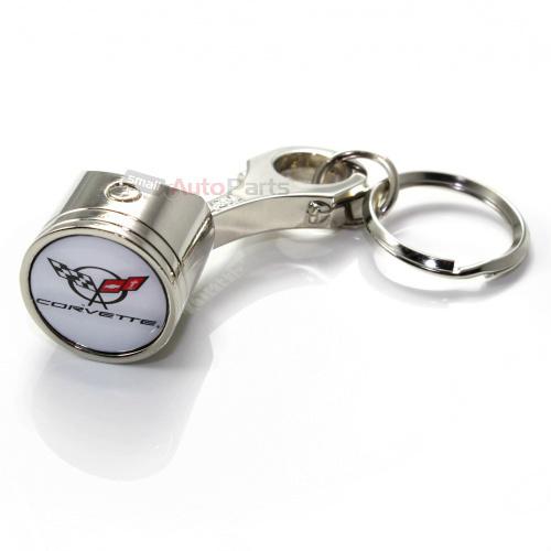 Chevy corvette c5 white logo chrome metal piston key chain - official licensed