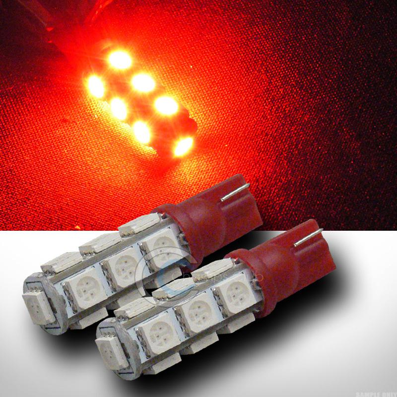 2pc red t10 wedge base 13x 5050 smd led door/trunk/running light lamp bulbs set