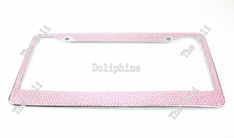 Pink bling crystal metal chrome license plate frame 7 row rhinestone