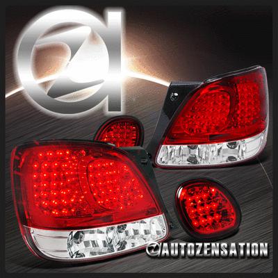 Lexus 98-05 gs300 400 430 red clear led rear tail lights+trunk lamps 4pc