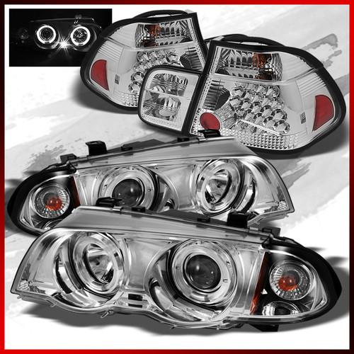 99-01 e46 3-series 4dr halo projector headlights+chrome led tail lights set pair