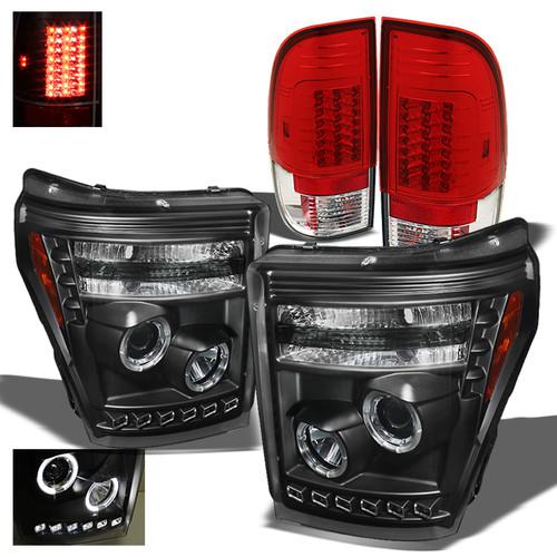 11-13 f250/350/450 2x halo projector headlights+red philips-led tail lights