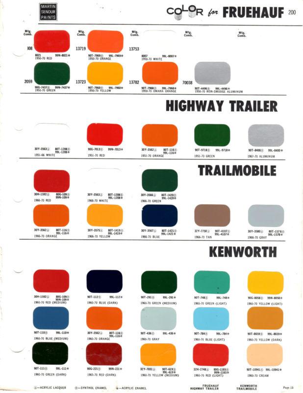 1950 1951 1952 1953-1970 fruehauf highway trailer mack kenworth paint chips ms12