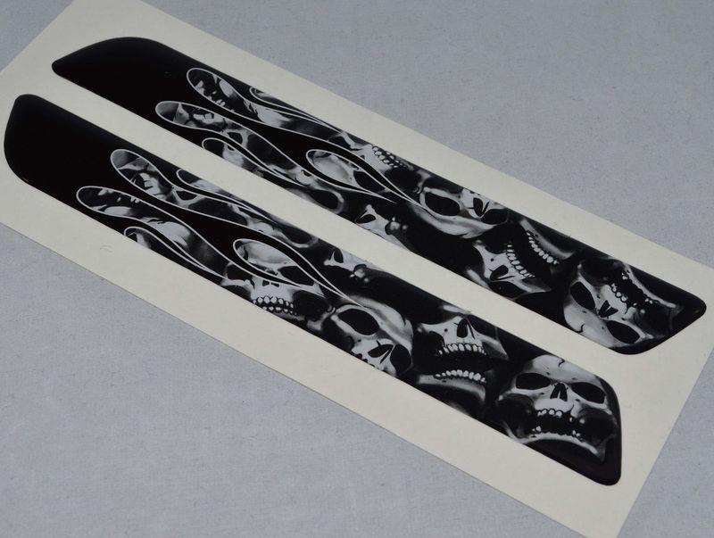 2 skull pile & flames saddlebag latch reflector decals for harley touring models