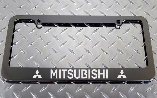 1 brand new mitsubishi gunmetal license plate frame + screw caps