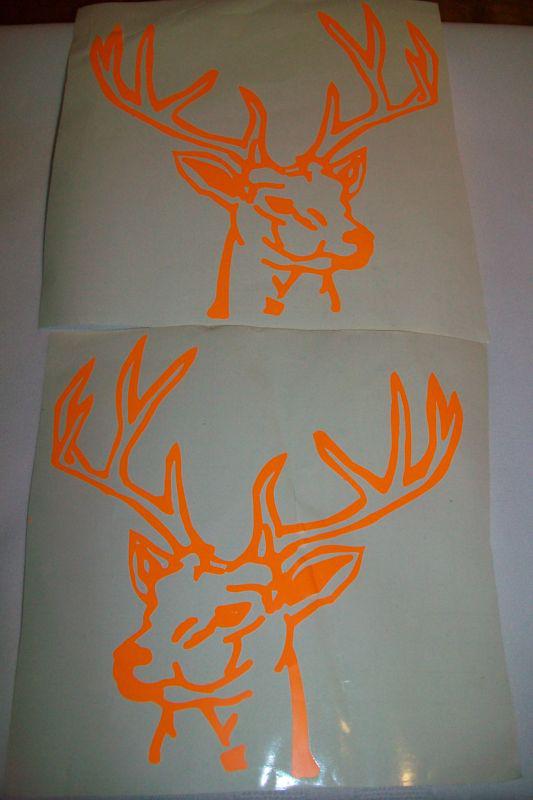 Flourescent orange deer head decals, set of 2, new in package