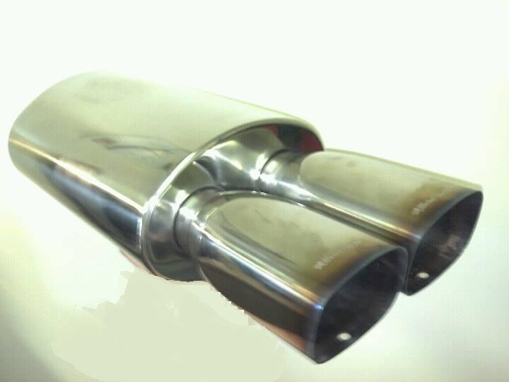 Wicked flow dual square tip style 2.5" in/3" outlet stainless muffler exhaust