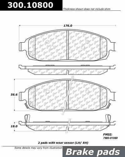 Centric 300.10800 brake pad or shoe, front-premium semi-met pads w/shims