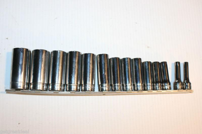 Snap-on tools 3/8" drive deep 12-point socket set 14pc 1/4"-1" on railing 