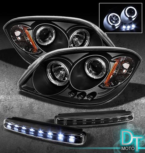 Led bumper fog lamps+05-10 cobalt pursuit g5 led halo projector head lights blk