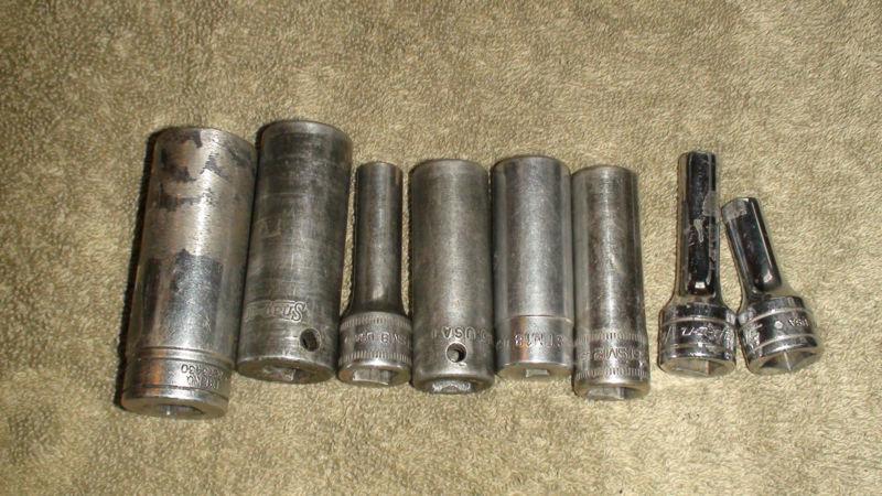 8 piece deep well snap on sockets 3/4" - 1/4" -- usa