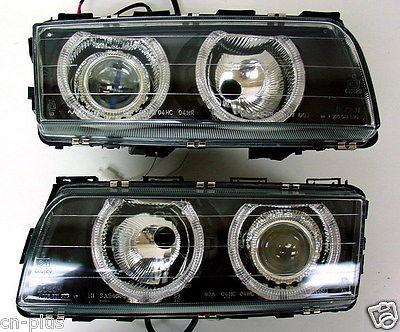 95-98 bmw e38 7 series angel eyes projector head lights black pair angeleyes