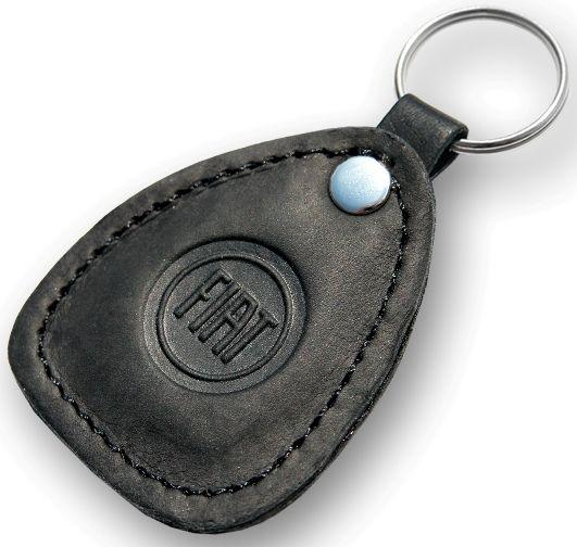 New leather black keychain car logo fiat auto emblem keyring