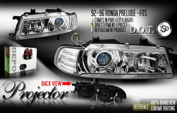 Depo pair euro style chrome projector headlights 92-96 93 94 95 honda prelude