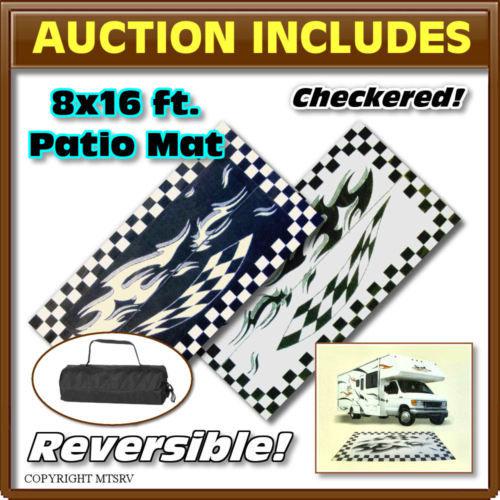 Mmi reversible patio awning mat 8x16 b&w checkered - camper trailer rv -z-