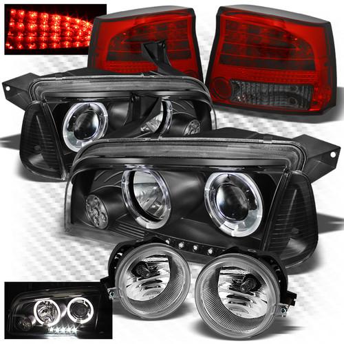 06-08 charger black pro headlights + r/s led perform tail lights + fog lights