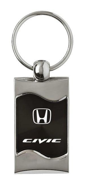 Honda civic black rectangular wave metal key chain ring tag key fob logo lanyard