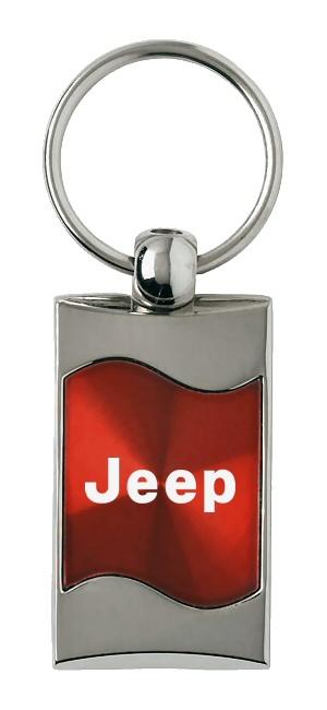 Jeep red rectangular wave metal key chain ring tag key fob logo lanyard