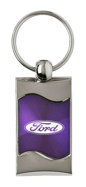 Ford purple rectangular wave metal key chain ring tag key fob logo lanyard