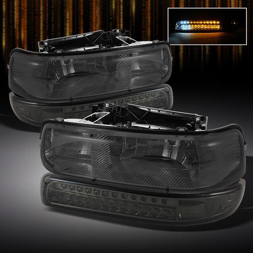 Smoked 99-06 silverado tahoe suburban euro headlights+full led bumper signal set