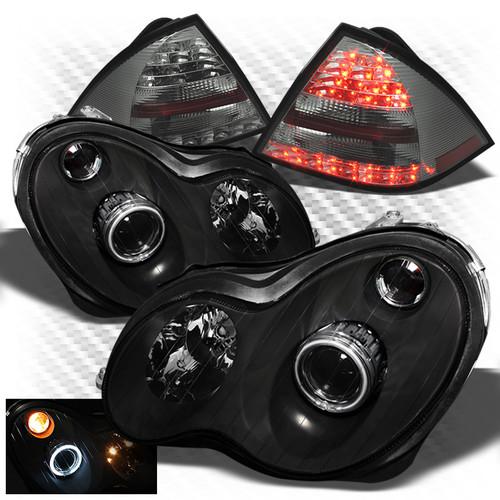 01-05 w203 c-class black ccfl pro headlights + smoked led perform tail lights