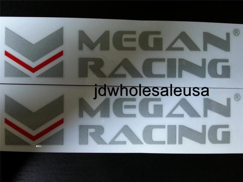 2 x megan racing decals stickers vinyl car truck sedan coupe window silver & red